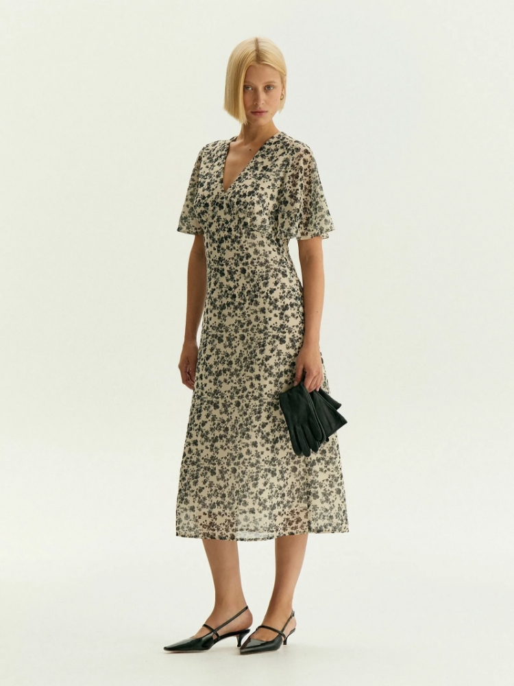 Платье миди из шифона с цветочным принтом ,
100% полиэстер ,