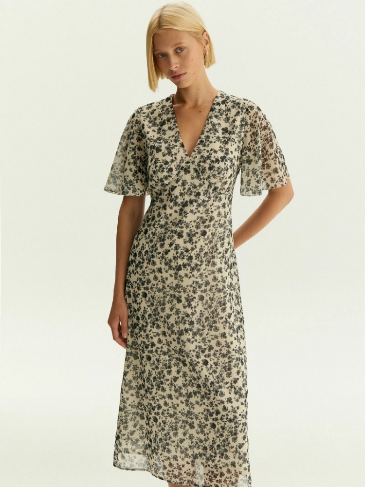 Платье миди из шифона с цветочным принтом ,
100% полиэстер ,