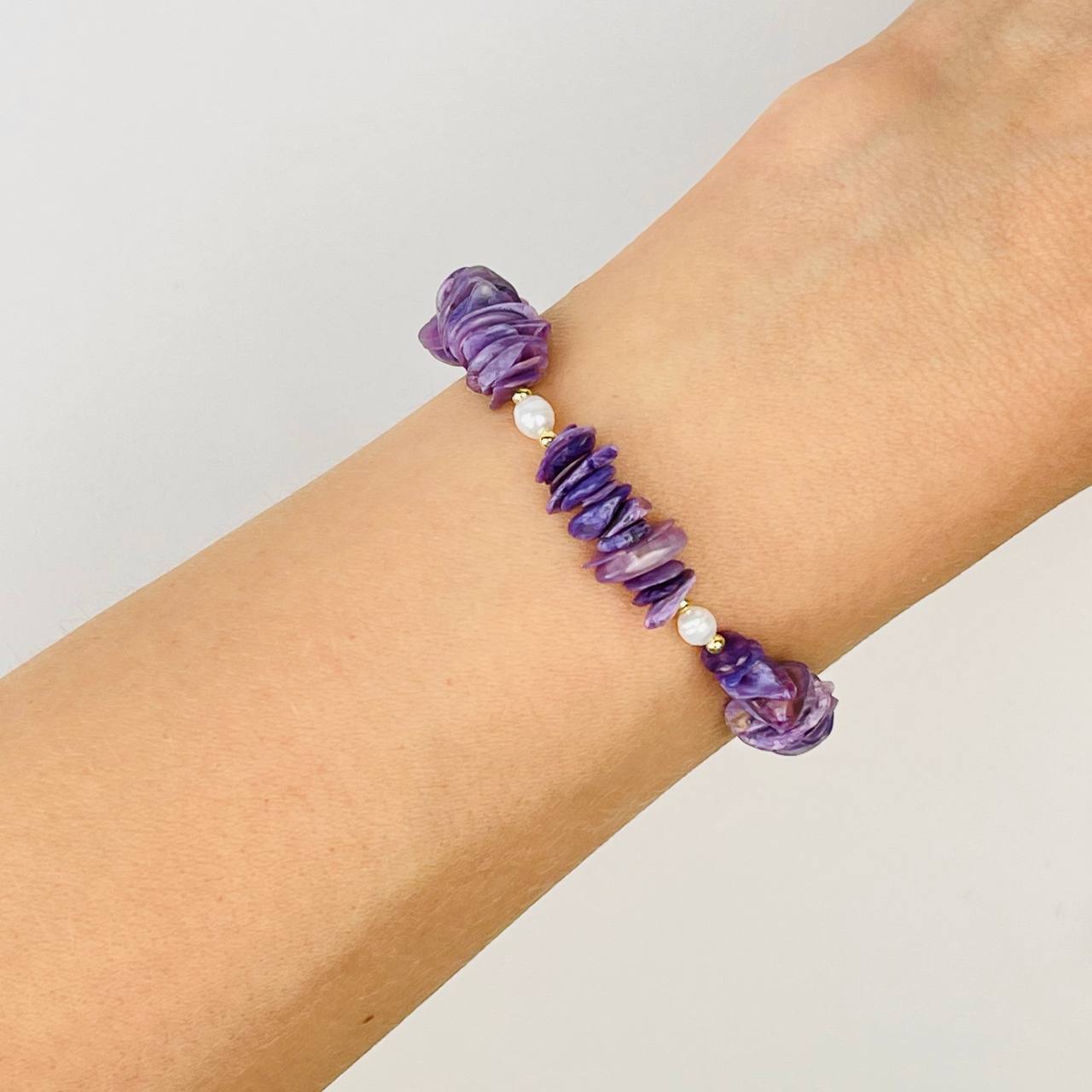 Радуга Самоцветов Браслет из Чароита и Жемчуга