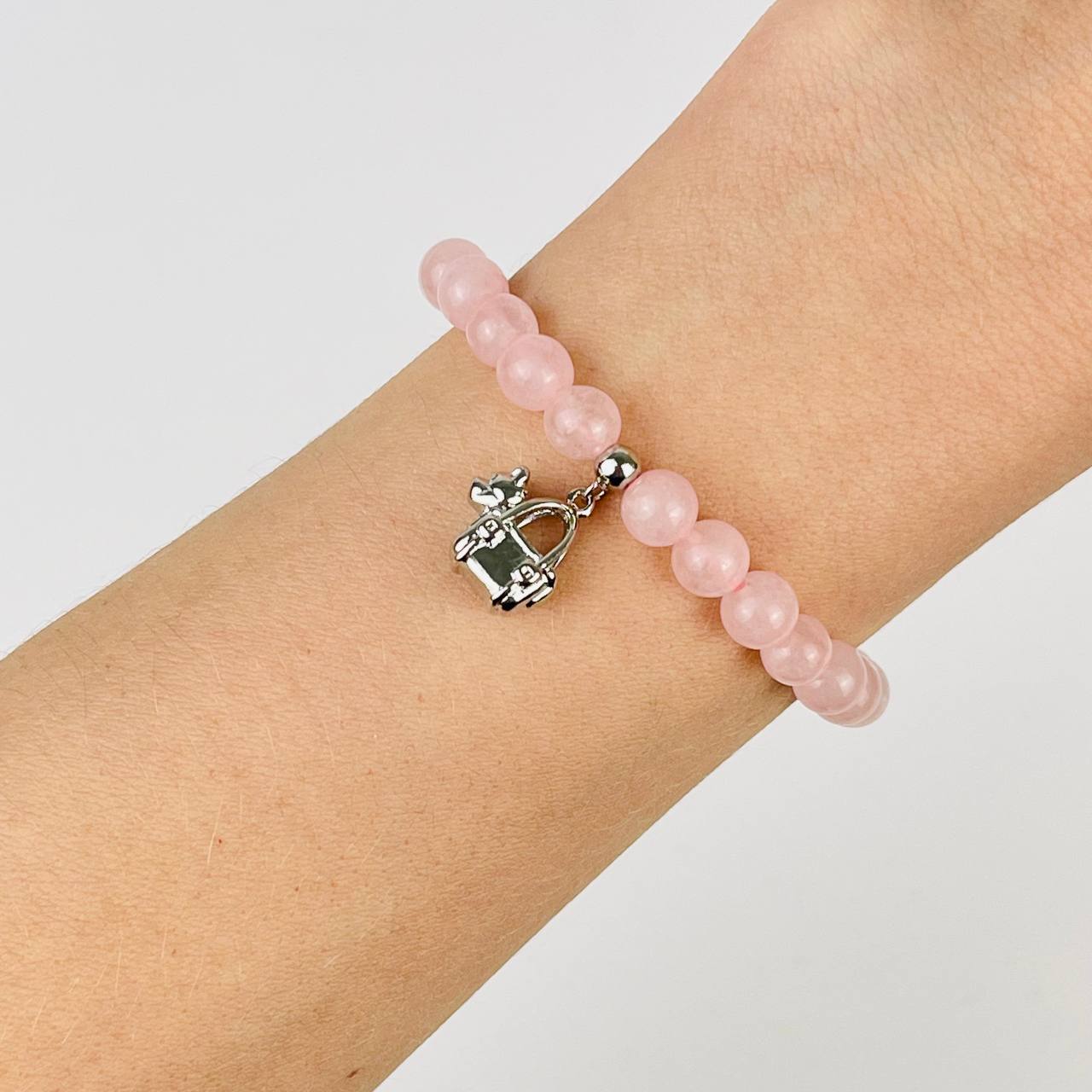 Радуга Самоцветов Браслет из Розового кварца с подвеской Собачка