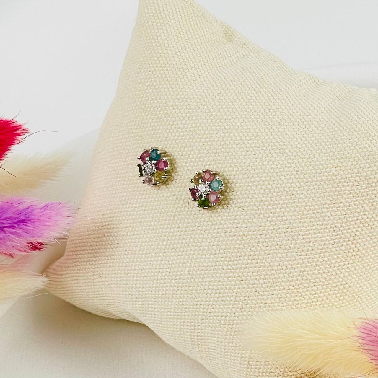 Радуга Самоцветов Серьги-пусеты с Турмалином микс