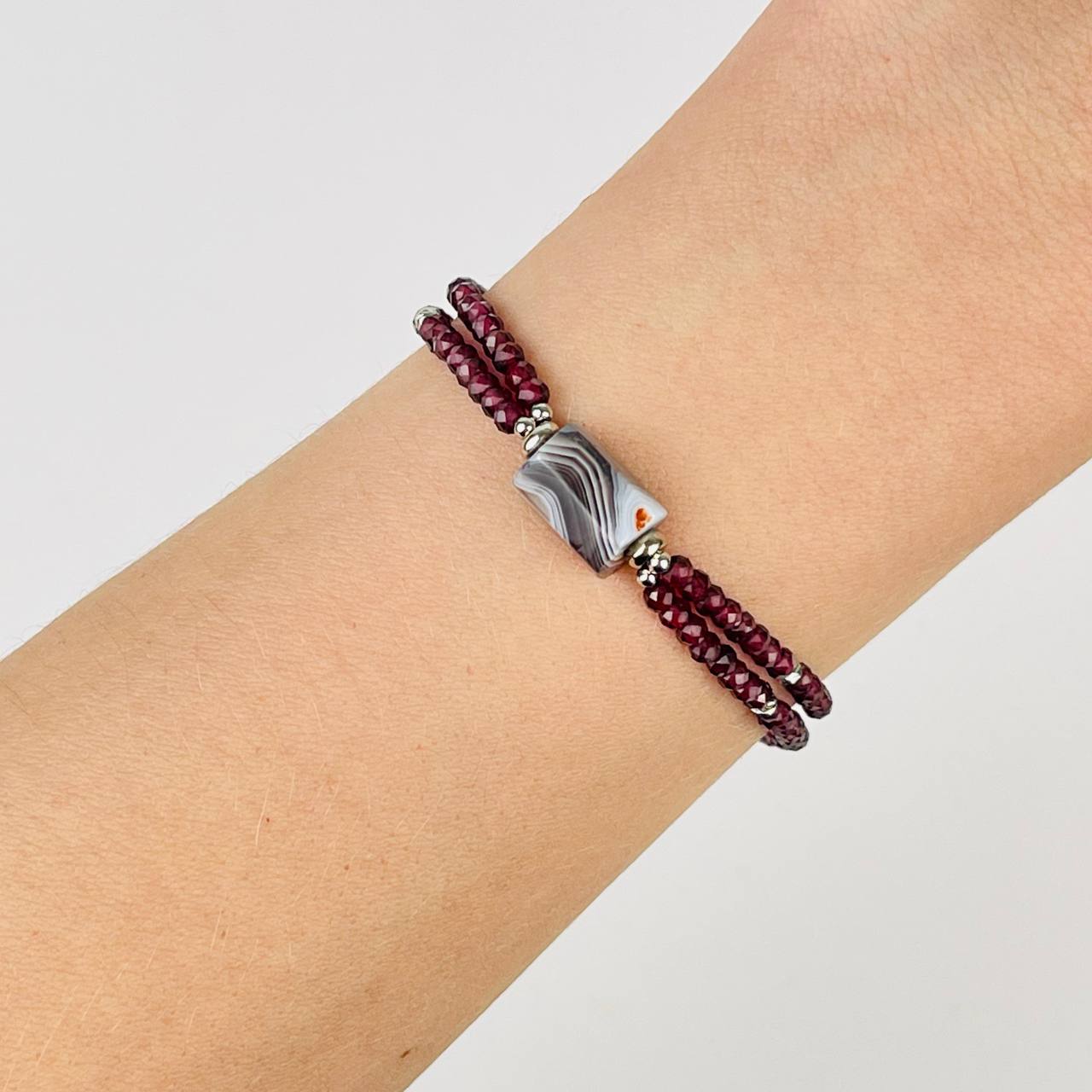 Радуга Самоцветов Браслет двойной из Граната и ботсванского Агата