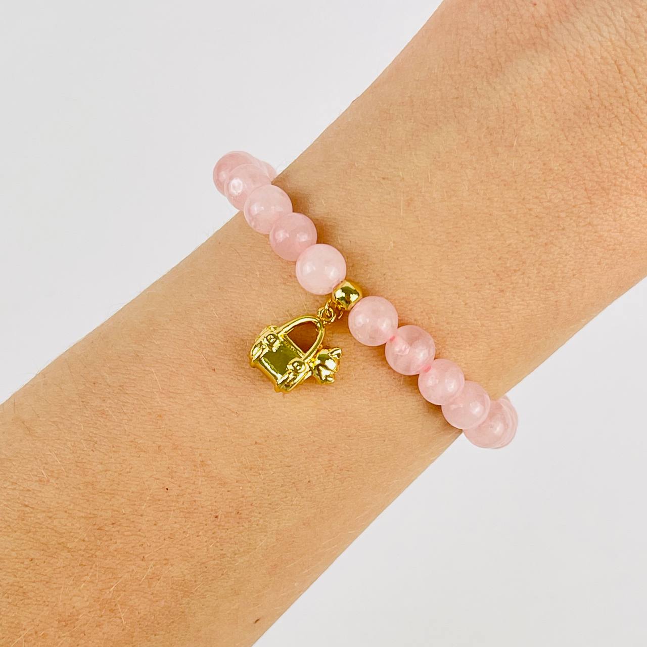 Радуга Самоцветов Браслет из Розового кварца с подвеской Собачка