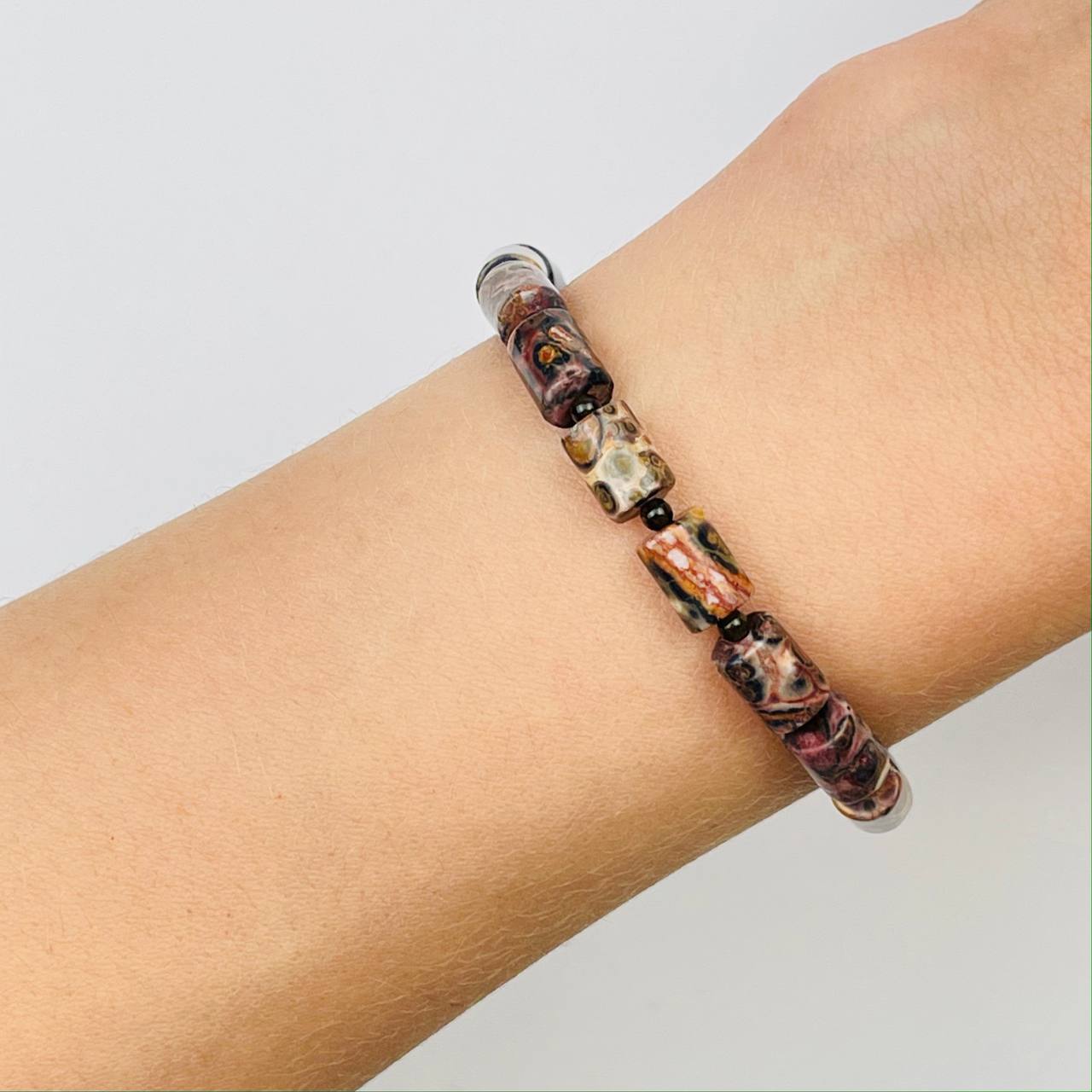 Радуга Самоцветов Браслет из леопардовой Яшмы и Обсидиана