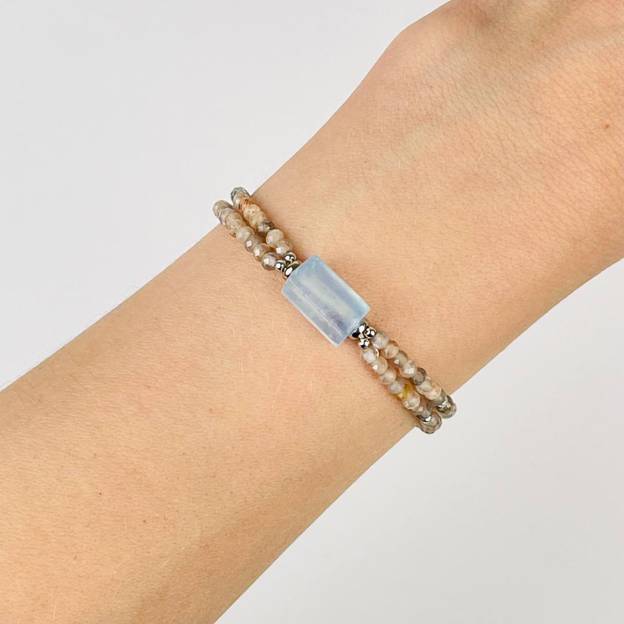 Радуга Самоцветов Браслет двойной из Лунного камня и Аквамарина