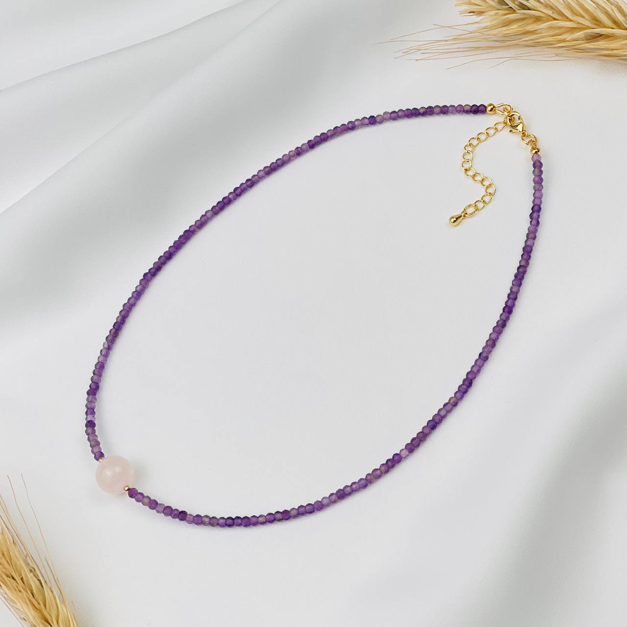 Радуга Самоцветов Колье из Аметиста и Розового кварца