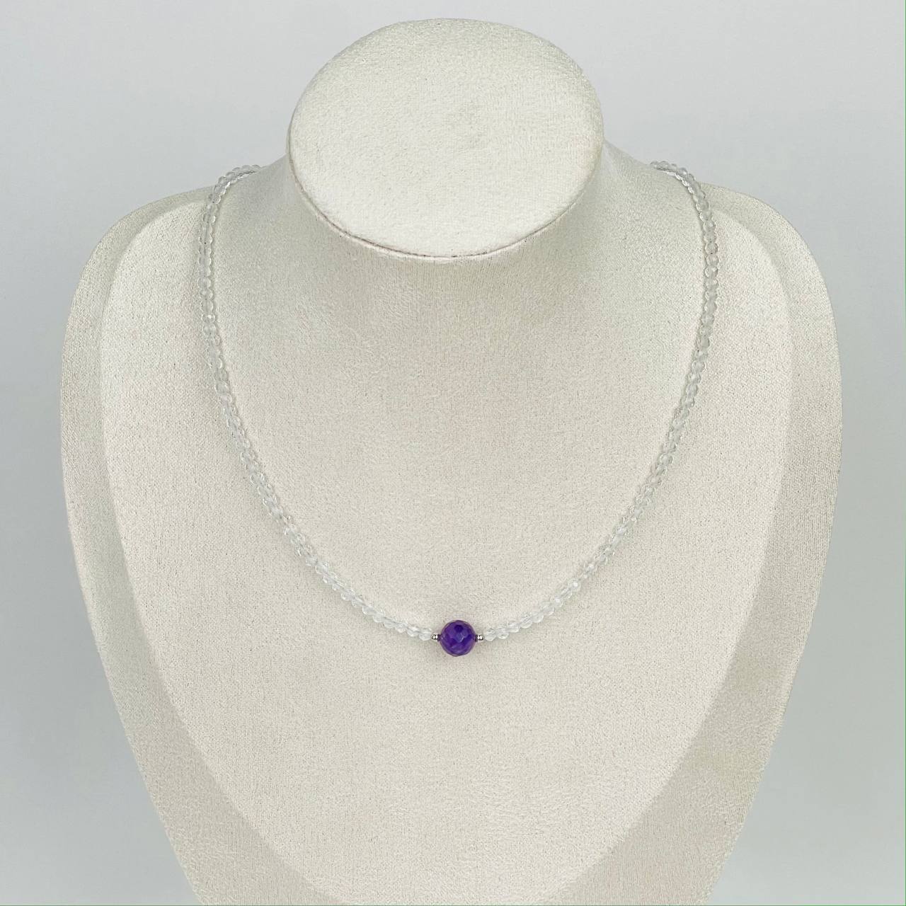 Радуга Самоцветов Колье из Горного Хрусталя и Аметиста