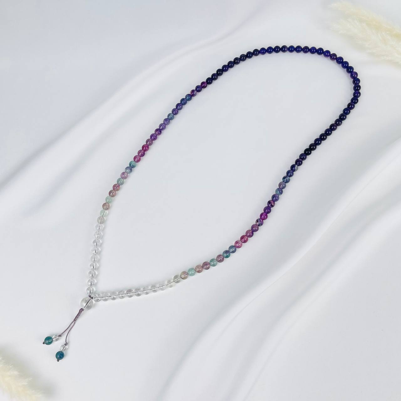 Радуга Самоцветов Четки буддийские (Мала) из Флюорита, Аметиста и Горного Хрусталя (108 бусин)