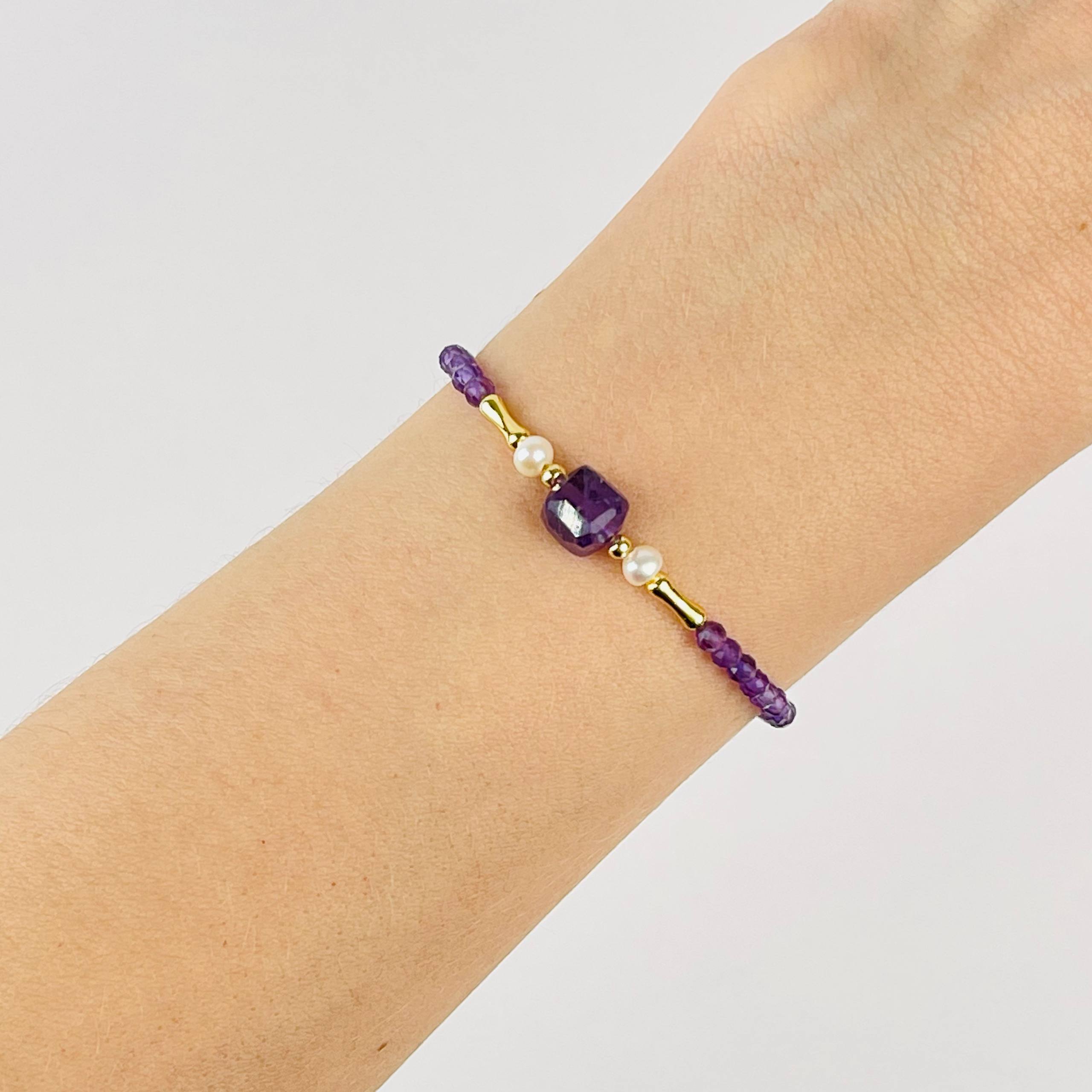 Радуга Самоцветов Браслет из Аметиста и Жемчуга