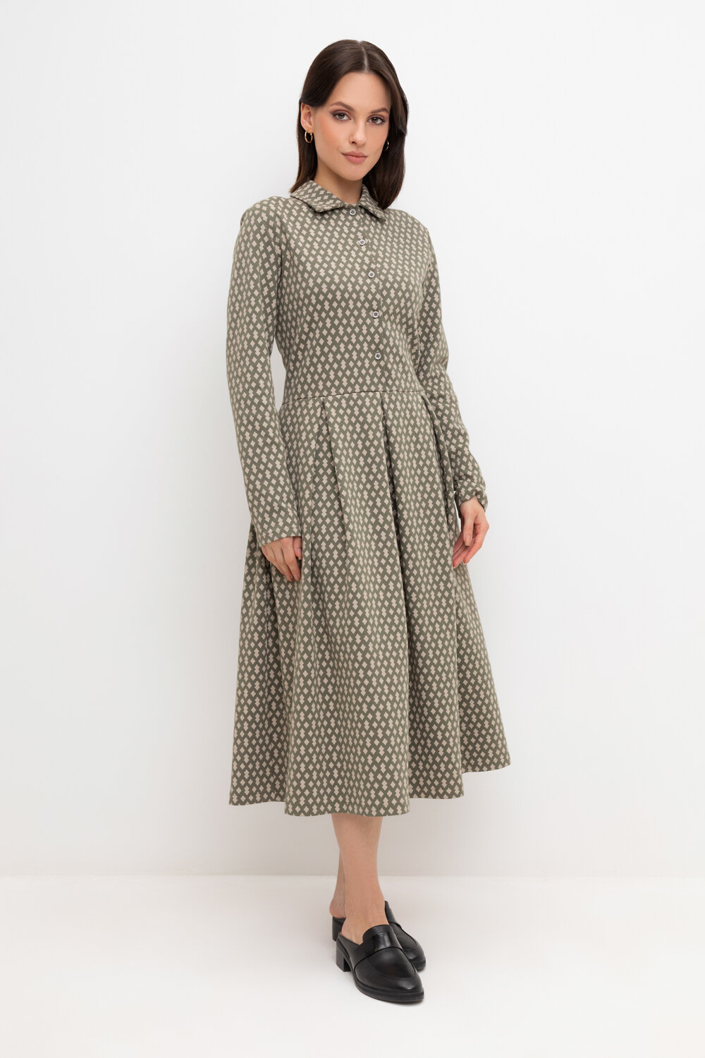 ст. цена5115руб.! VERY NEAT Платье ЕВТ 5055оливковый серый, ромбики