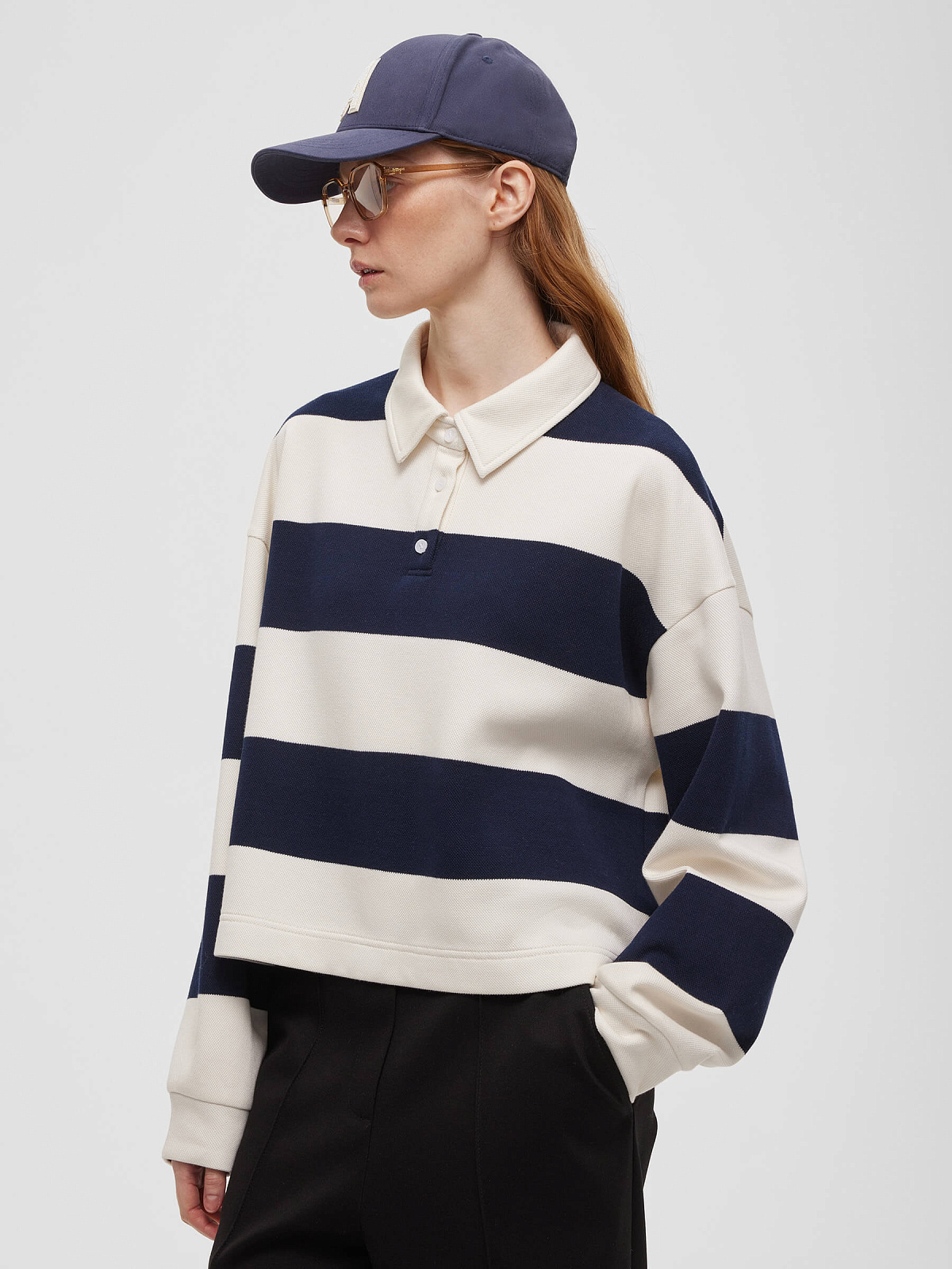 Рубашка регби из трикотажа в полоску 0114, бело-синий