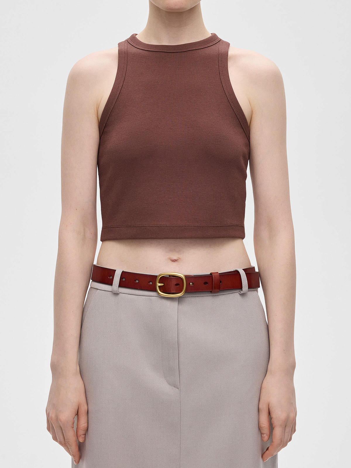 Кроп-майка 0130, коричневый