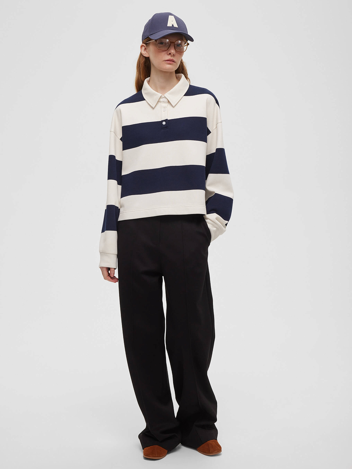 Рубашка регби из трикотажа в полоску 0114, бело-синий