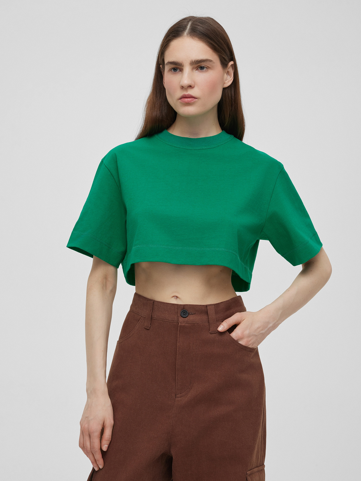 Кроп-футболка из плотного хлопка, зеленый