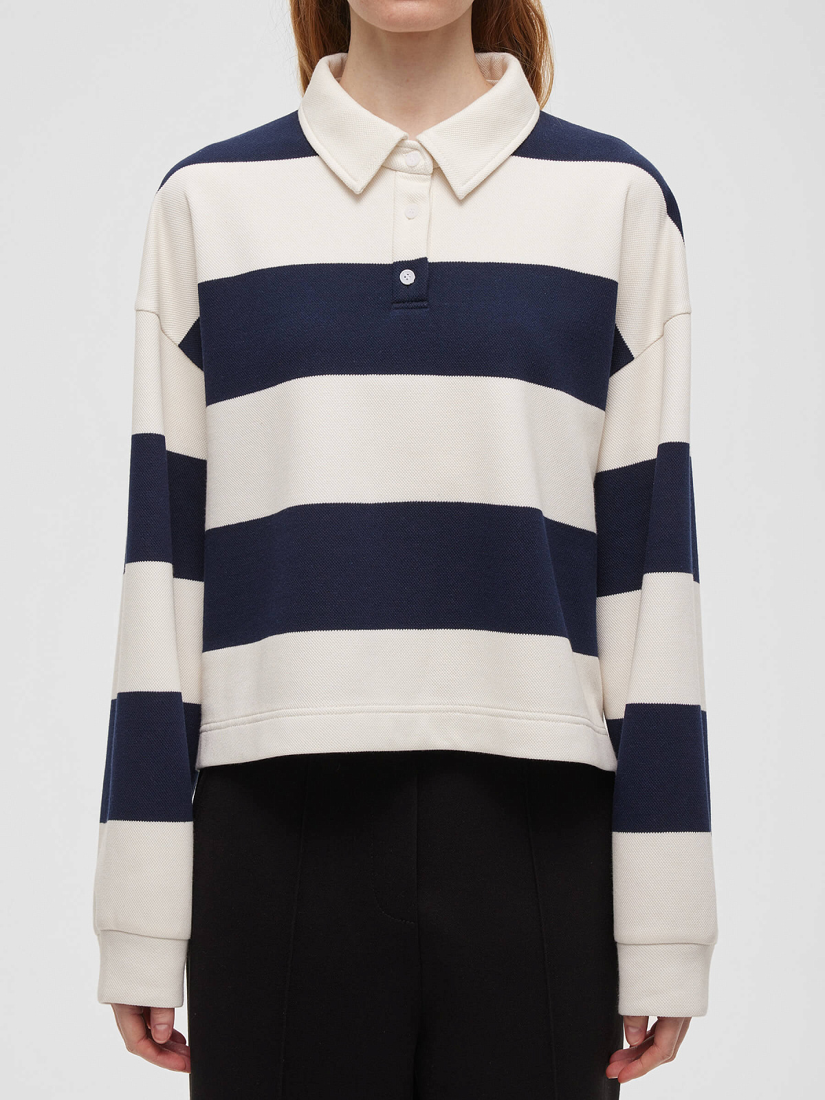 Рубашка регби из трикотажа в полоску 0114, бело-синий