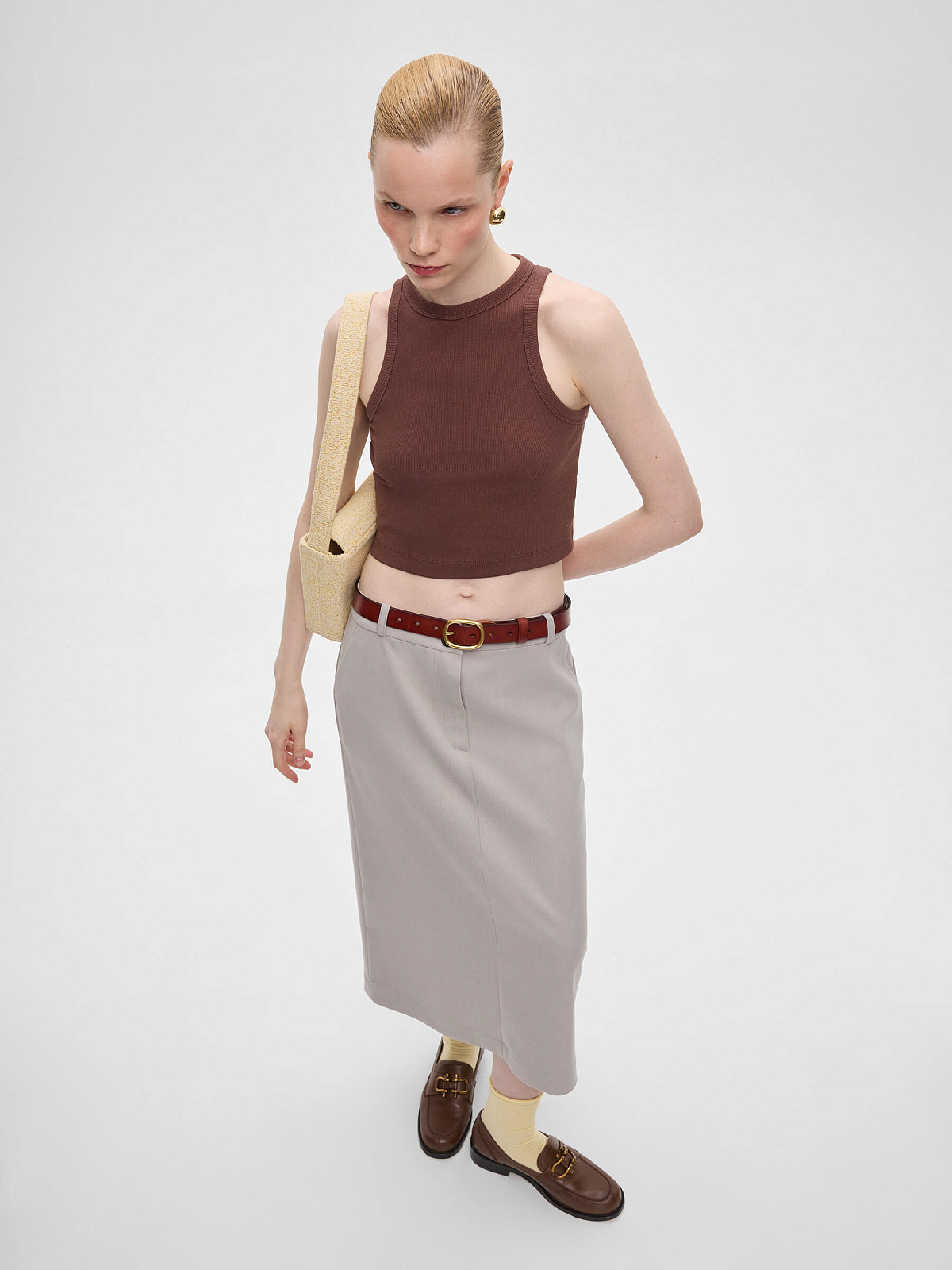 Кроп-майка 0130, коричневый