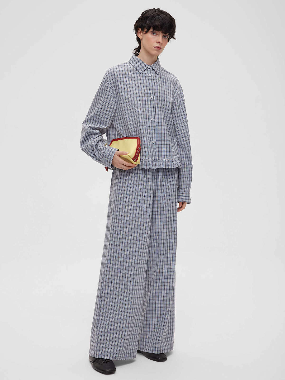 Брюки клеш из хлопка в клетку 0182, голубой