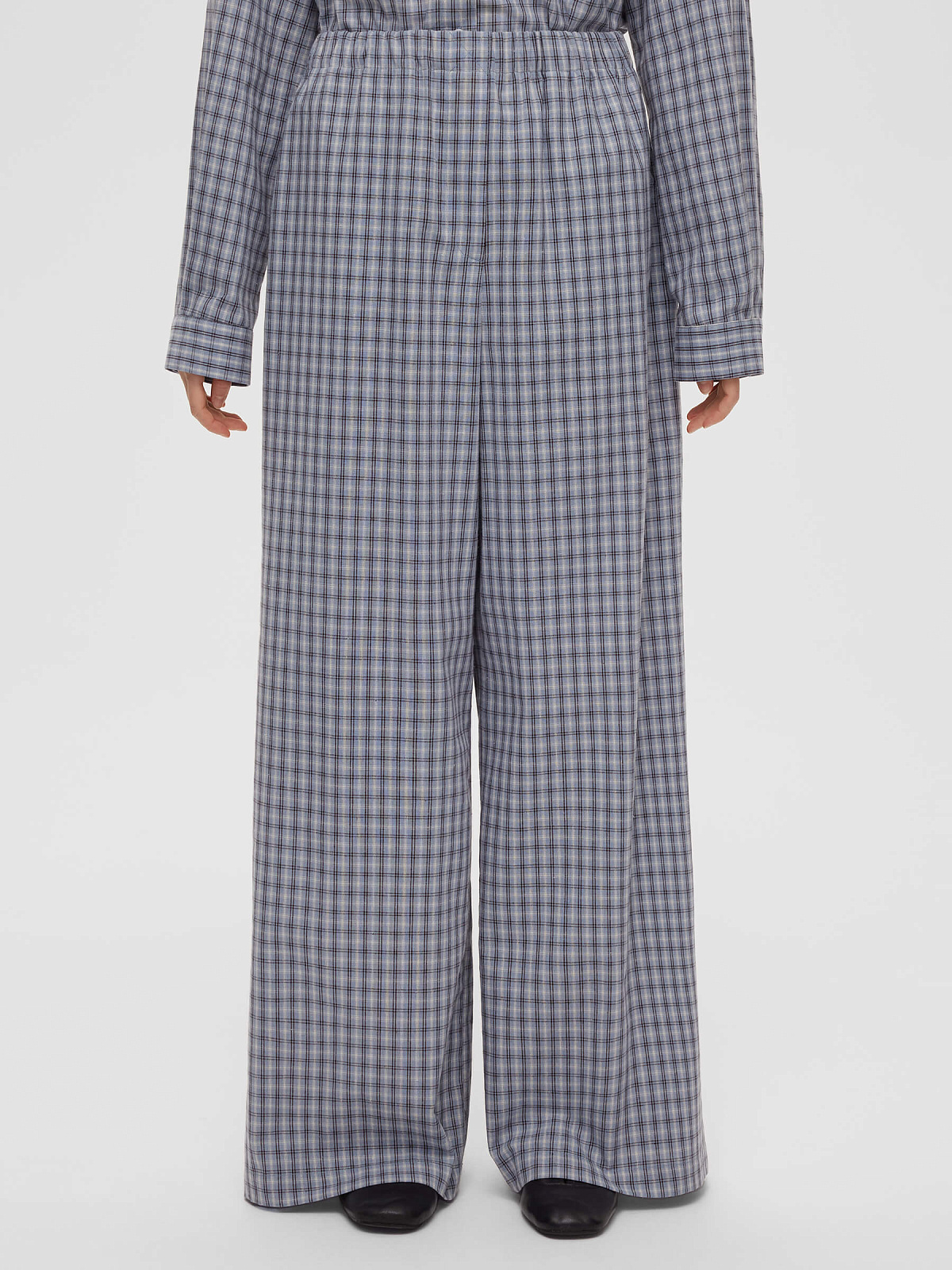 Брюки клеш из хлопка в клетку 0182, голубой