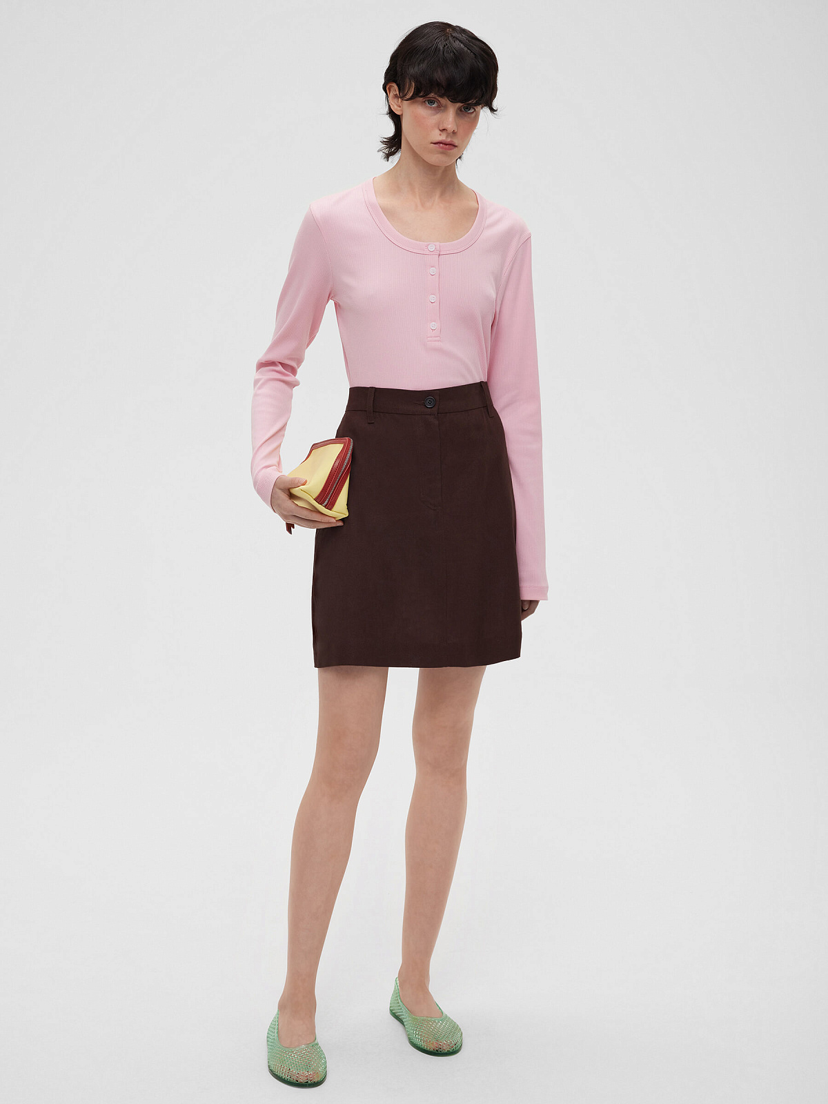 Юбка мини из льняной ткани 0205, коричневый