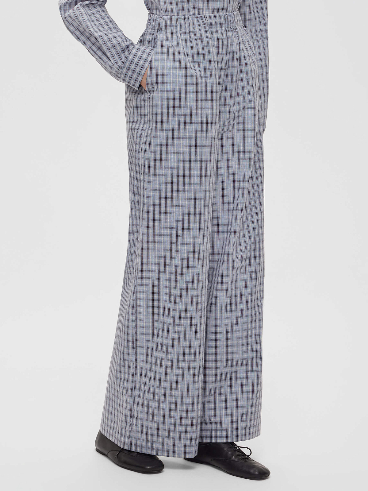 Брюки клеш из хлопка в клетку 0182, голубой