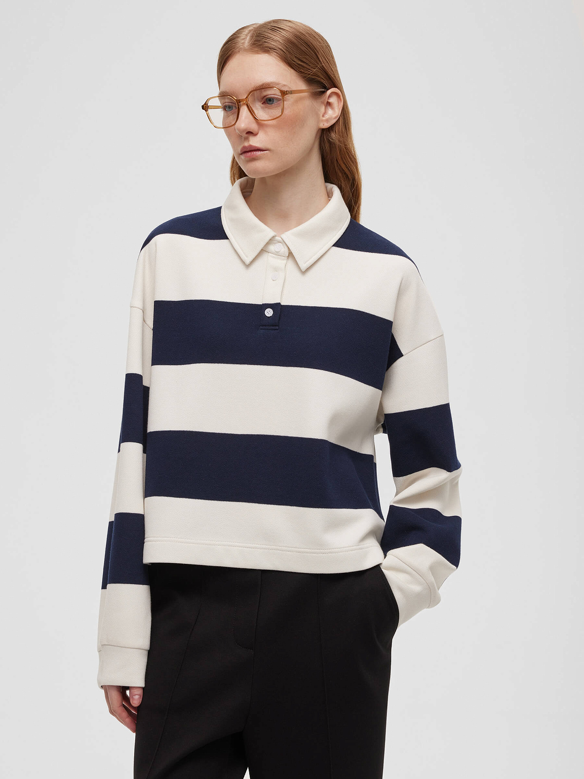 Рубашка регби из трикотажа в полоску 0114, бело-синий