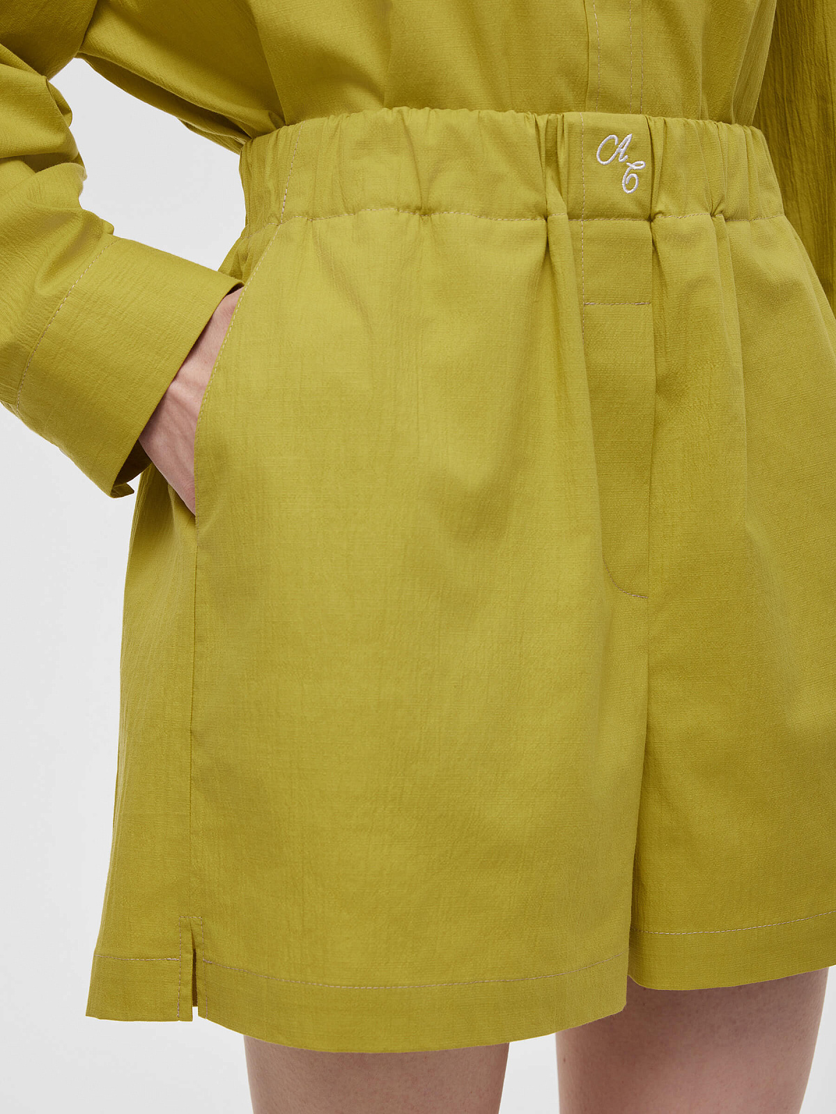 Шорты короткие из хлопка 0129, оливковый