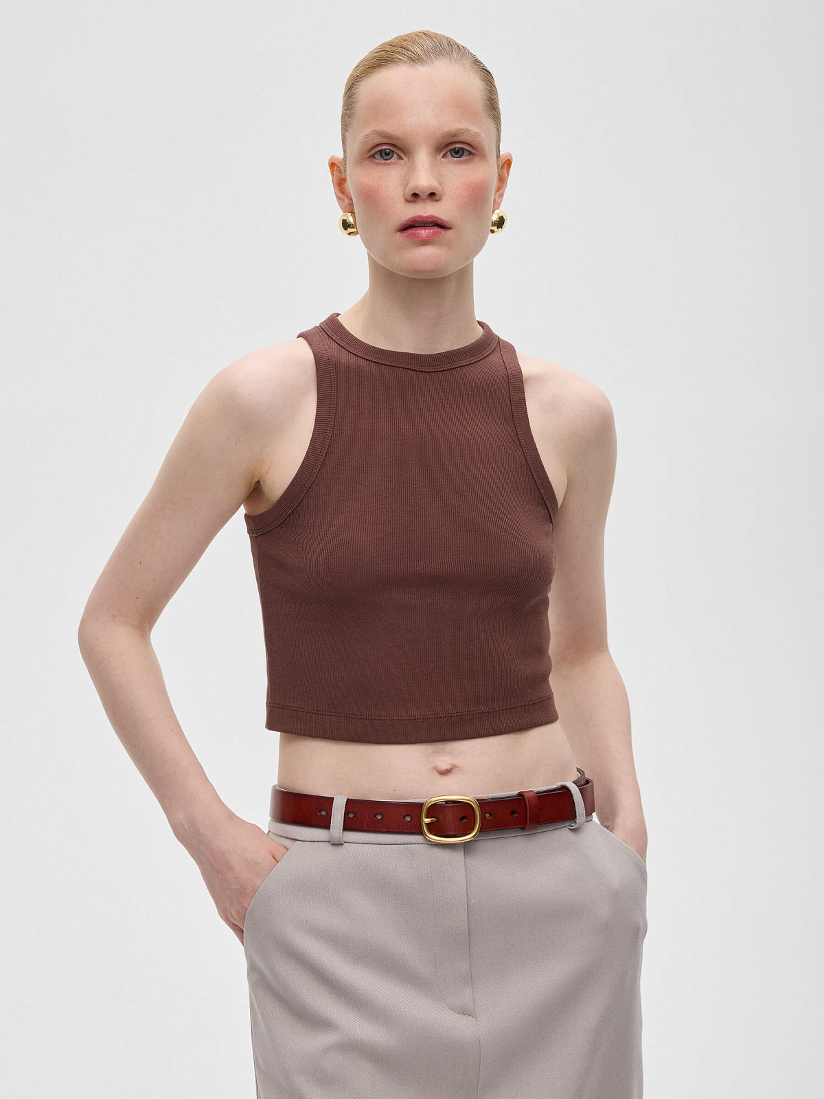 Кроп-майка 0130, коричневый