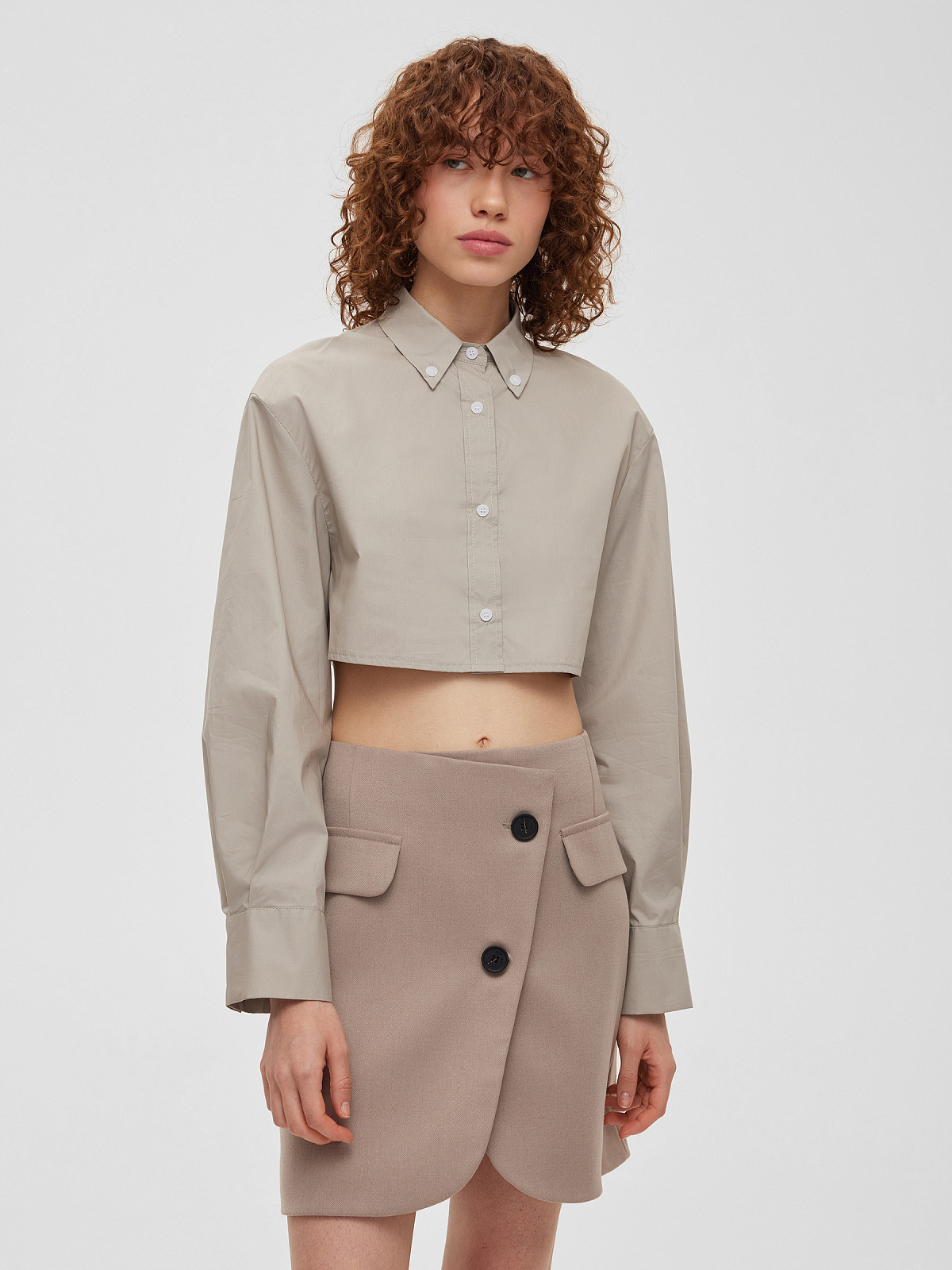Кроп-рубашка свободного кроя, серый