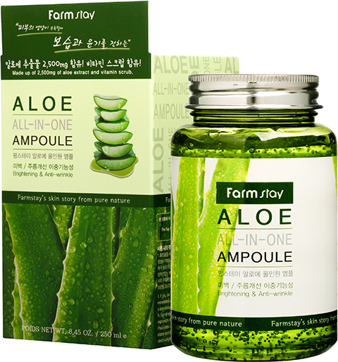 767 р. 1277 р. FARMSTAY Aloe All-in-One Ampoule успокаивающая сыворотка для лица с алоэ вера