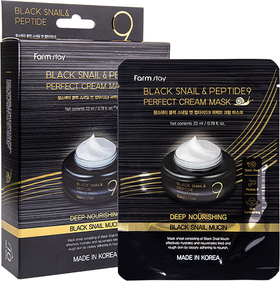 655 р. 935 р. FARMSTAY Black Snail & Peptide9 Perfect Cream Mask тканевая маска для лица с пептидами и муцином улитки