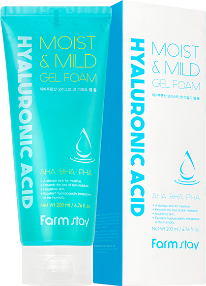 533 р. 761 р. FARMSTAY Hyaluronic Acid Moist & Mild Gel Foam очищающая гель-пенка для лица с AHA-кислотами и гиалуроновой кислотой
