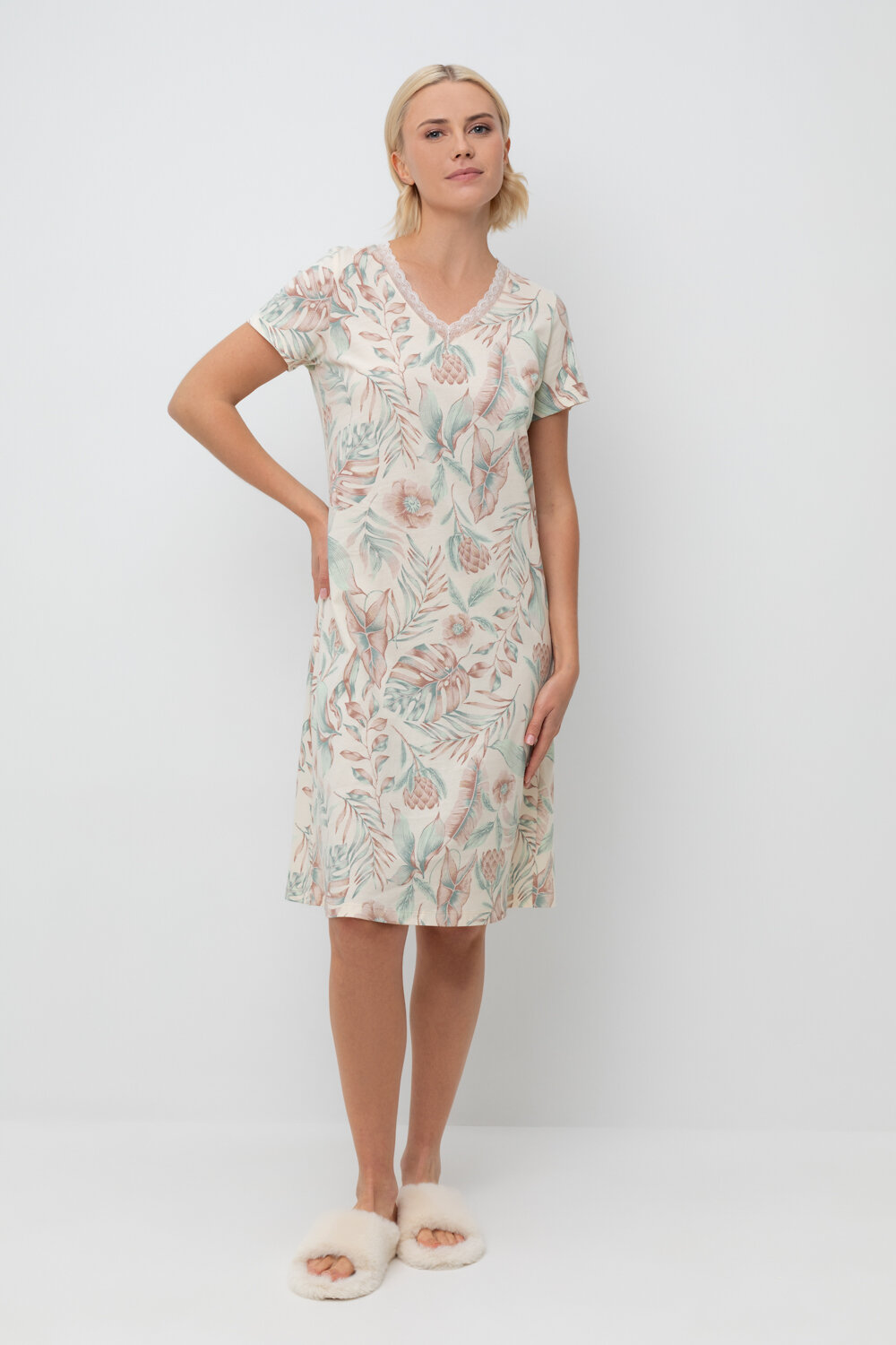 Trikozza Сорочка Е 10054 айвори, акварельные тропики 545661