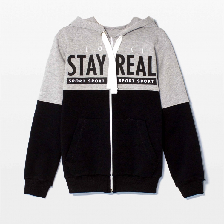 Костюм спортивный 3131-203 серый меланж черный STAY REAL