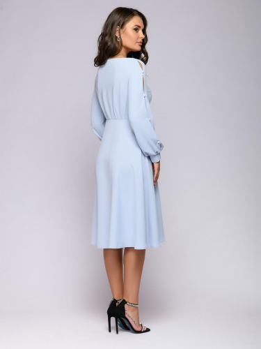 Платье серо-голубое с завышенной талией и оригинальными рукавами