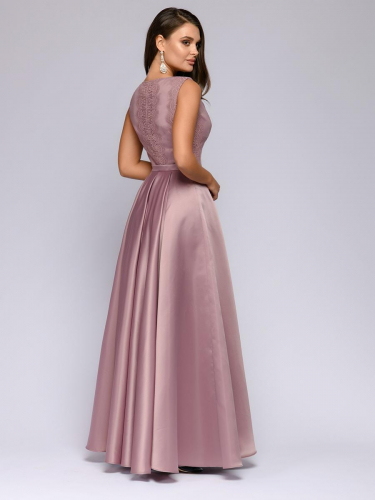 Платье цвета пыльной розы длины макси с кружевной отделкой и расклешенной юбкой