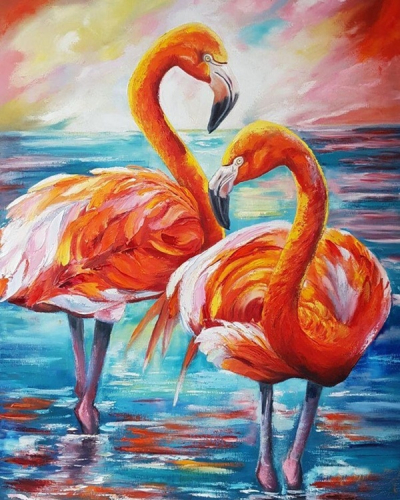 Картины по номерам 40х50 Два фламинго