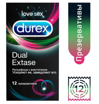 359p. 799p. Презервативы DUREX №12 Dual Extase (рельефные с анестетиком) *