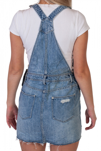 Джинсовая юбка-сарафан – романтичная модель мини с потертостями №312