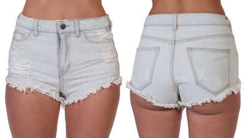 Потрепанные джинсовые женские шортики – кричащий гранж с эффектом «мини» №234