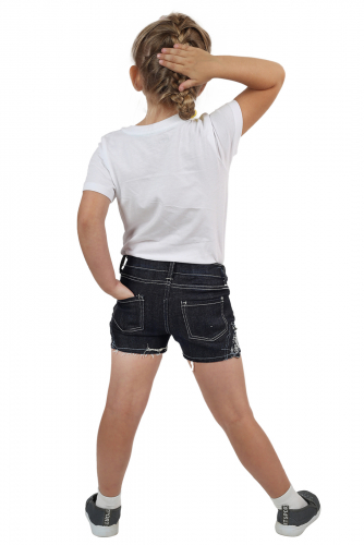 Детские джинсовые шорты для девочки – вышитые контрастные бабочки №614