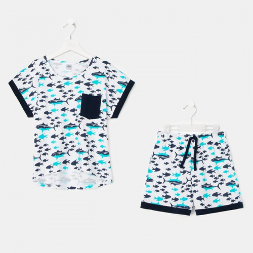 Пижама для девочки, цвет белый/синий, рост 116-122 см
