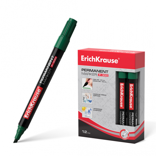 Перманентный маркер ErichKrause®  P-300, цвет чернил зеленый (в коробке по 12 шт.) 
