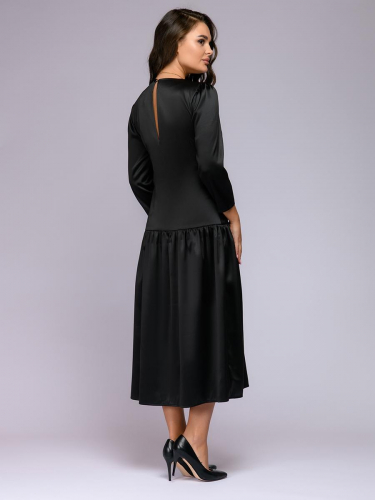 Платье длины миди черное с длинными рукавами