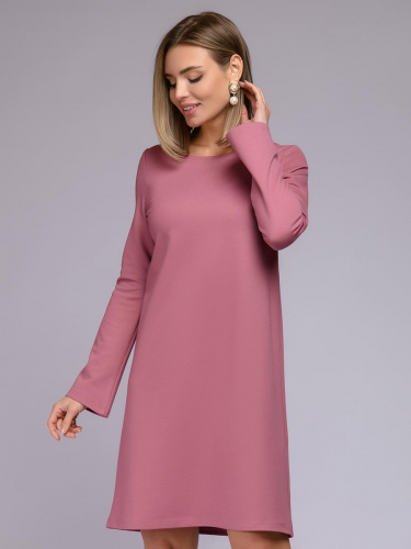 Платье длины мини розовое с длинными рукавами