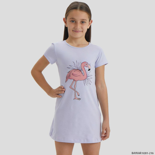 Ночная рубашка для девочки с коротким рукавом Baykar (9281) Сиреневый/Фиолетовый (№216)