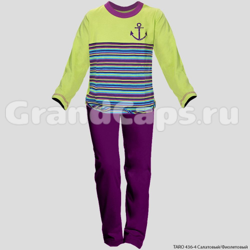 Пижама для девочек, длинный рукав, Taro (436) Салатовый/Фиолетовый