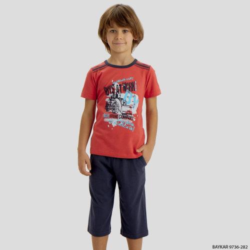 Комплект для мальчика с коротким рукавом Baykar (9736) Терракотовый/Темно-Серый (№282)