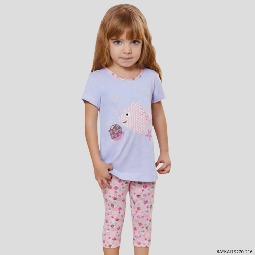 Комплект для девочки с коротким рукавом Baykar (9270) Лавандовый/Светло-Розовый (№216)