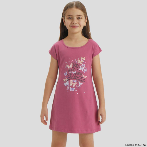 Ночная рубашка для девочки с коротким рукавом Baykar (9284) Пурпурный (№130)
