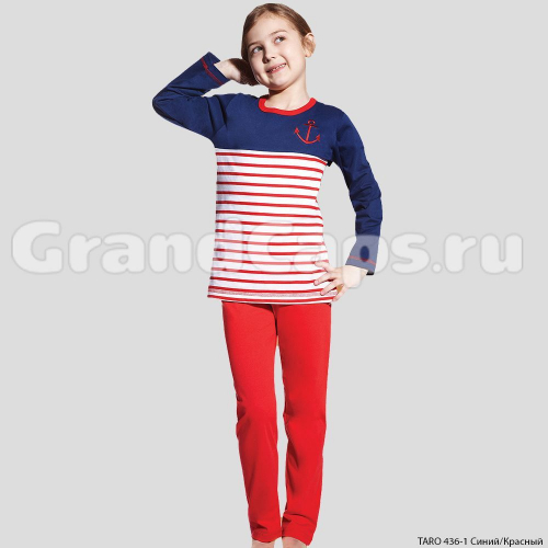 Пижама для девочек, длинный рукав, Taro (436) Синий/Красный